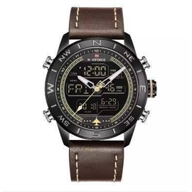 NAVIFORCE NF9144 Dark Brown PU Leather Dual Time Wrist Watch For Men - Dark Brown & Black, 2 image