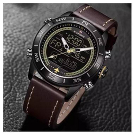 NAVIFORCE NF9144 Dark Brown PU Leather Dual Time Wrist Watch For Men - Dark Brown & Black, 3 image