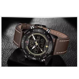 NAVIFORCE NF9144 Dark Brown PU Leather Dual Time Wrist Watch For Men - Dark Brown & Black, 5 image