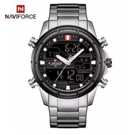 NAVIFORCE NF9138 Silver Stainless Steel Dual Time Wrist Watch For Men - Silver & Black