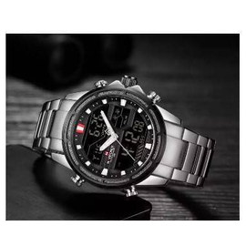 NAVIFORCE NF9138 Silver Stainless Steel Dual Time Wrist Watch For Men - Silver & Black, 2 image