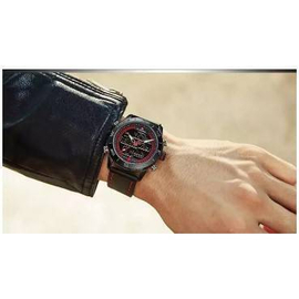 NAVIFORCE NF9144 Black PU Leather Dual Time Wrist Watch For Men - Black & Red, 3 image