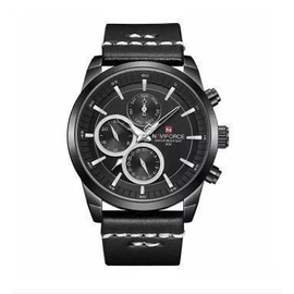 NAVIFORCE NF9148 Black PU Leather Chronograph Watch For Men - Black