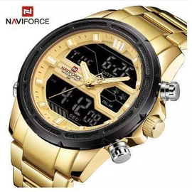 NAVIFORCE NF9138 Golden Stainless Steel Dual Time Wrist Watch For Men - Golden & Black, 2 image