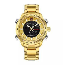 NAVIFORCE NF9093 GOLDEN STAINLESS STEEL DUAL TIME WATCH FOR MEN, 6 image