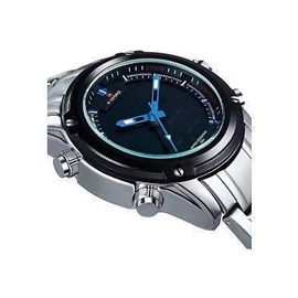 NF9050 Stainless Steel Dual Display Wrist Watch - Silver and Blue, 2 image