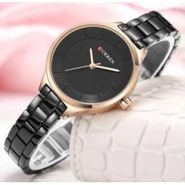 CURREN 9015 Black Stainless Steel Analog Watch For Women, 5 image