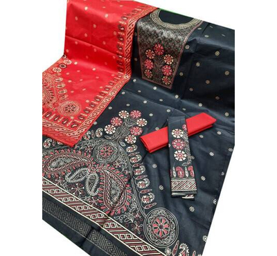 Afsana Printed Comfortable Cotton Three Piece For Women -Red & Black