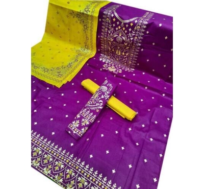 Afsana Printed Comfortable Cotton Three Piece For Women -Dark Purple