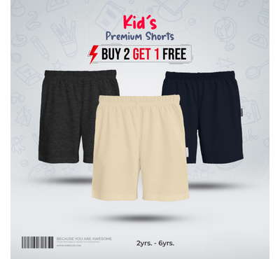 Fabrilife Kids Premium Shorts Comboo-Anthra melange, Navy, Cream