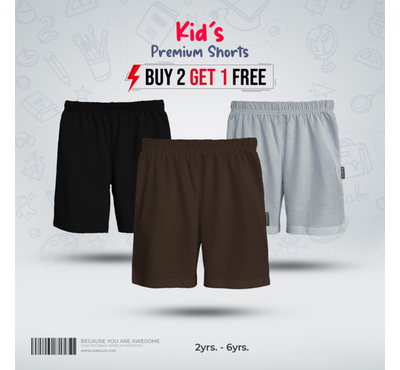 Fabrilife Kids Premium Shorts Comboo-Black, Chocolate, Silver