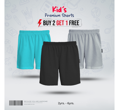 Fabrilife Kids Premium Shorts Comboo-Silver, Black, Sky Blue
