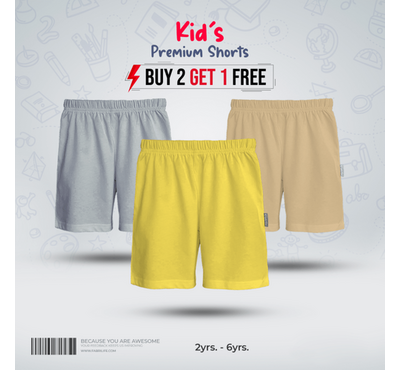 Fabrilife Kids Premium Shorts Comboo-Silver, Yellow, Tan