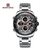 Naviforce NF9197 Silver Stainless Steel Dual Time Watch For Men - Black & Silver