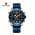 Naviforce NF9195 Royal Blue Stainless Steel Dual Time Watch For Men - RoseGold & Royal Blue