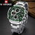 Naviforce NF9197 Silver Stainless Steel Dual Time Watch For Men - Green & Silver, 6 image