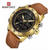 NAVIFORCE NF9144 Brown PU Leather Dual Time Wrist Watch For Men - Brown & Golden, 2 image