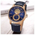 NAVIFORCE NF3005 Navy Blue PU Leather Chronograph Watch For Men - RoseGold & Navy Blue, 2 image