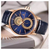 NAVIFORCE NF3005 Navy Blue PU Leather Chronograph Watch For Men - RoseGold & Navy Blue, 3 image