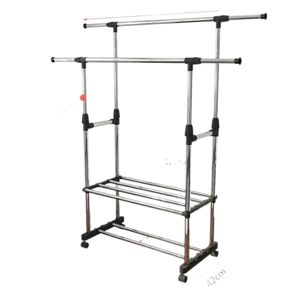 Vertical Telescopic Cloth Hanging Pole/Rack (Double) with Extra Shoe Rack